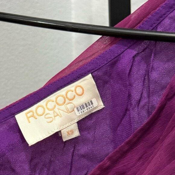 ROCOCO SAND One Shoulder Purple Pink Pleated Ombré Dress Size XS High Slit - Picture 4 of 9